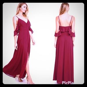 LULU’s You Found Me Wine Red Maxi Dress, Medium